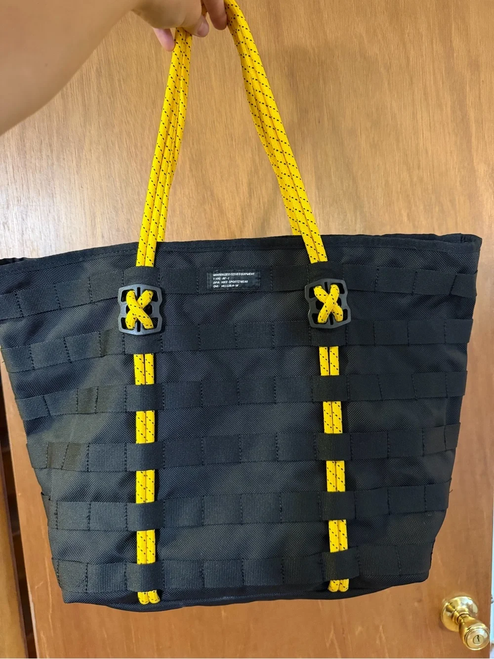 Nike Sportswear AF-1 Black Utility Tote Bag with Yellow Rope Handles
